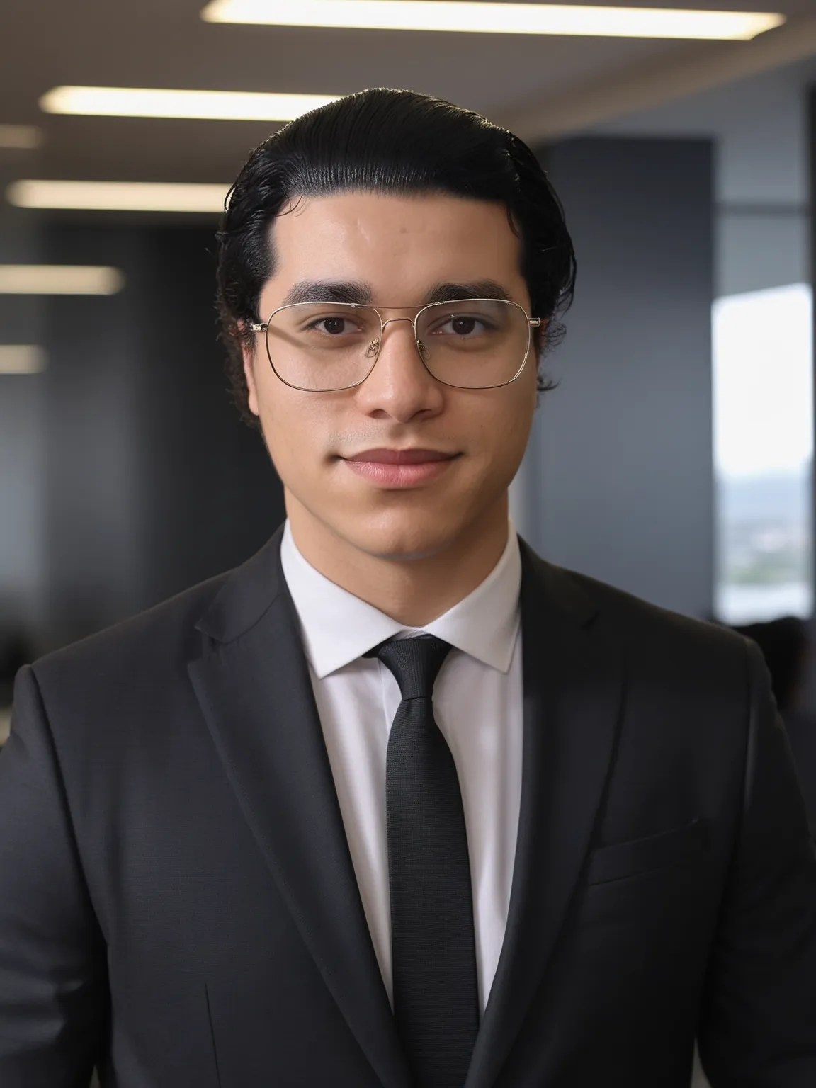 Photo IA d'un homme en costume noir, intérieur de bureau généré avec PhotoMaintenant