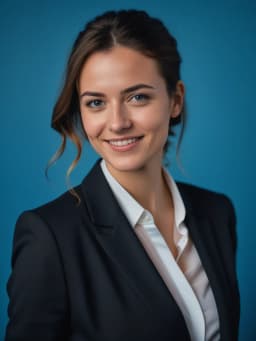 ia photo pro de Femme en costume noir sur fond bleu