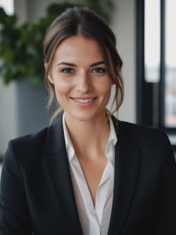 ia photo pro de Femme en costume noir sur fond de bureau