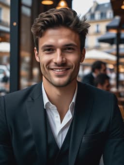 ia photo de Homme en costume noir sur fond de café