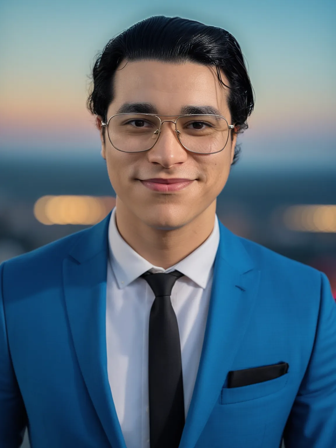 Photo professionnelle IA de l'homme Hamza en costume bleu sur fond bleu, haute qualité fait avec PhotoMaintenant