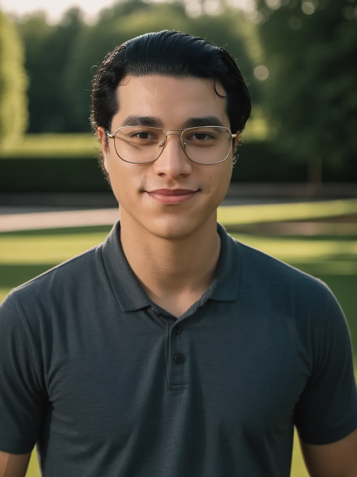 Photo professionnelle IA de l'homme Hamza en polo vert dans un parc, haute qualité fait avec PhotoMaintenant